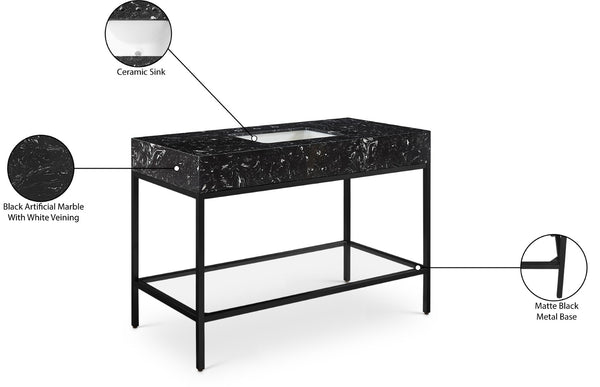 Marmo Artificial Marble / Iron Contemporary Black Artificial Marble Bathroom Vanity - 48" W x 23" D x 34" H