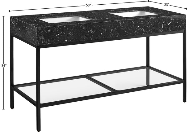 Marmo Artificial Marble / Iron Contemporary Black Artificial Marble Bathroom Vanity - 60" W x 23" D x 34" H