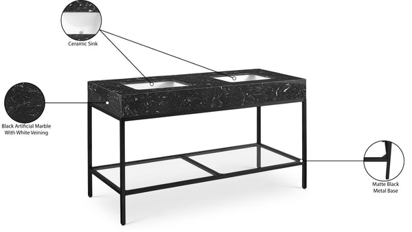 Marmo Artificial Marble / Iron Contemporary Black Artificial Marble Bathroom Vanity - 60" W x 23" D x 34" H
