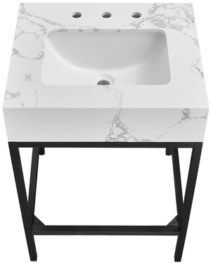 Marmo Artificial Marble / Iron Contemporary White Artificial Marble Bathroom Vanity - 24" W x 21" D x 34" H