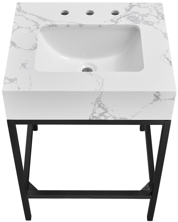Marmo Artificial Marble / Iron Contemporary White Artificial Marble Bathroom Vanity - 24" W x 21" D x 34" H
