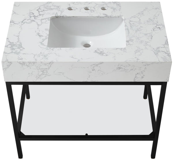 Marmo Artificial Marble / Iron Contemporary White Artificial Marble Bathroom Vanity - 36" W x 23" D x 34" H
