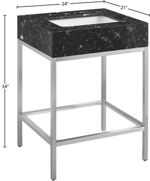Marmo Artificial Marble / Stainless Steel Contemporary Black Artificial Marble Bathroom Vanity - 24" W x 21" D x 34" H