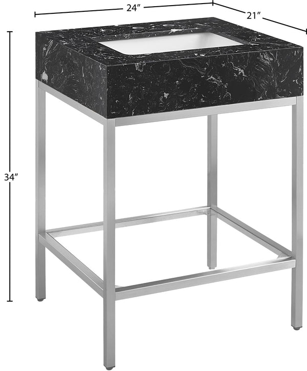 Marmo Artificial Marble / Stainless Steel Contemporary Black Artificial Marble Bathroom Vanity - 24" W x 21" D x 34" H
