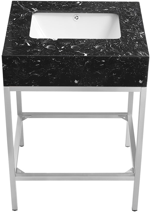 Marmo Artificial Marble / Stainless Steel Contemporary Black Artificial Marble Bathroom Vanity - 24" W x 21" D x 34" H