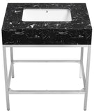 Marmo Artificial Marble / Stainless Steel Contemporary White Artificial Marble Bathroom Vanity - 30" W x 23" D x 34" H