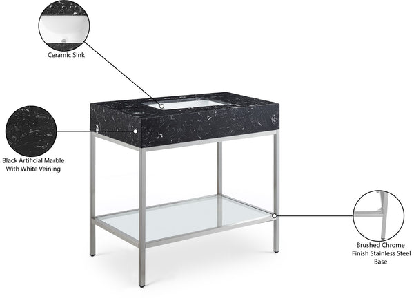 Marmo Artificial Marble / Stainless Steel Contemporary Black Artificial Marble Bathroom Vanity - 36" W x 23" D x 34" H