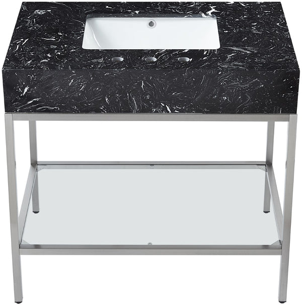 Marmo Artificial Marble / Stainless Steel Contemporary Black Artificial Marble Bathroom Vanity - 36" W x 23" D x 34" H