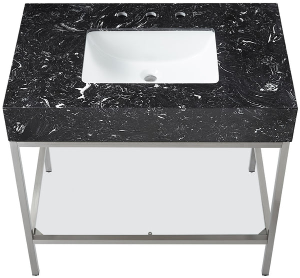 Marmo Artificial Marble / Stainless Steel Contemporary Black Artificial Marble Bathroom Vanity - 36" W x 23" D x 34" H