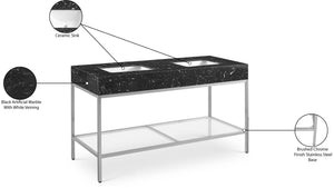 Marmo Artificial Marble / Stainless Steel Contemporary Black Artificial Marble Bathroom Vanity - 60" W x 23" D x 34" H