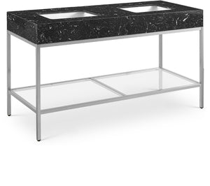 Marmo Artificial Marble / Stainless Steel Contemporary Black Artificial Marble Bathroom Vanity - 60" W x 23" D x 34" H