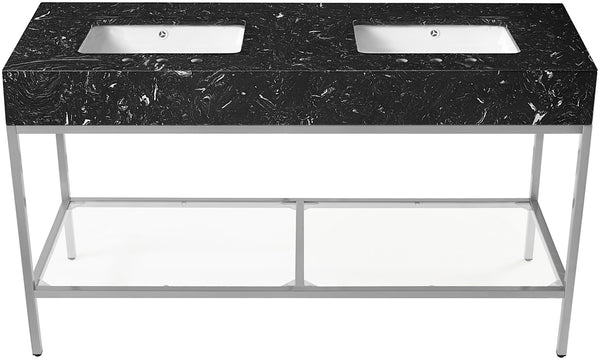 Marmo Artificial Marble / Stainless Steel Contemporary Black Artificial Marble Bathroom Vanity - 60" W x 23" D x 34" H