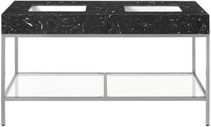 Marmo Artificial Marble / Stainless Steel Contemporary Black Artificial Marble Bathroom Vanity - 60" W x 23" D x 34" H