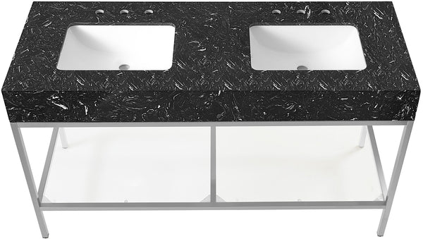 Marmo Artificial Marble / Stainless Steel Contemporary Black Artificial Marble Bathroom Vanity - 60" W x 23" D x 34" H