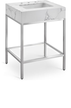 Marmo Artificial Marble / Stainless Steel Contemporary White Artificial Marble Bathroom Vanity - 24" W x 21" D x 34" H