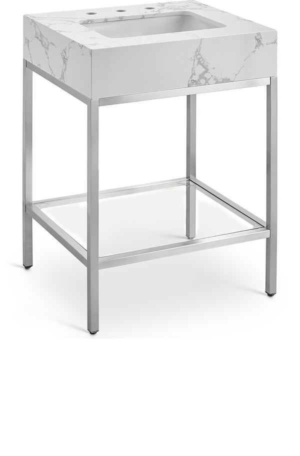 Marmo Artificial Marble / Stainless Steel Contemporary White Artificial Marble Bathroom Vanity - 24" W x 21" D x 34" H