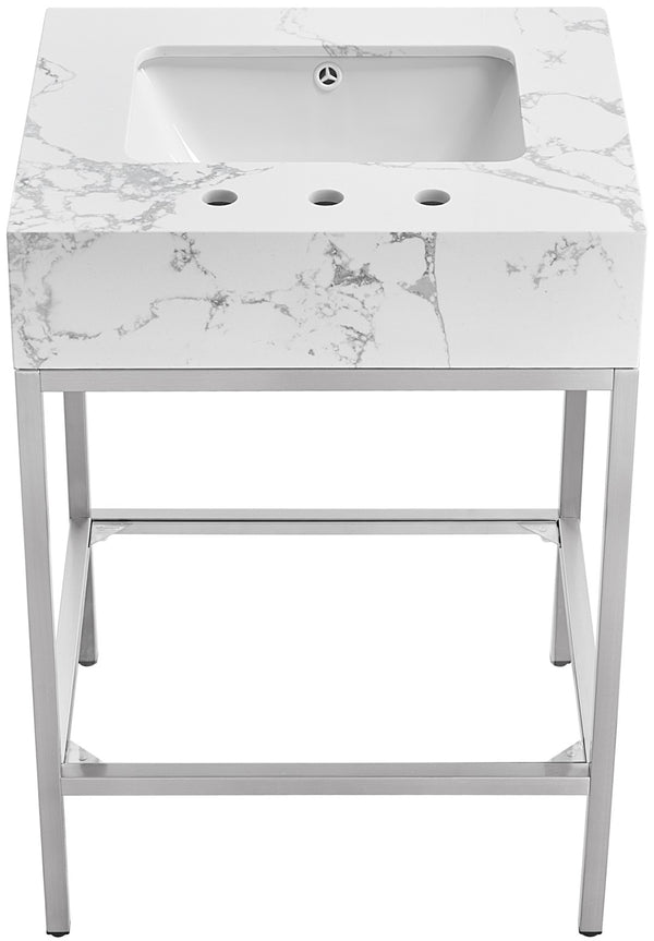 Marmo Artificial Marble / Stainless Steel Contemporary White Artificial Marble Bathroom Vanity - 24" W x 21" D x 34" H