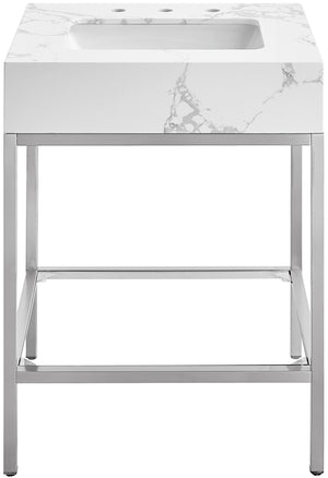 Marmo Artificial Marble / Stainless Steel Contemporary White Artificial Marble Bathroom Vanity - 24" W x 21" D x 34" H