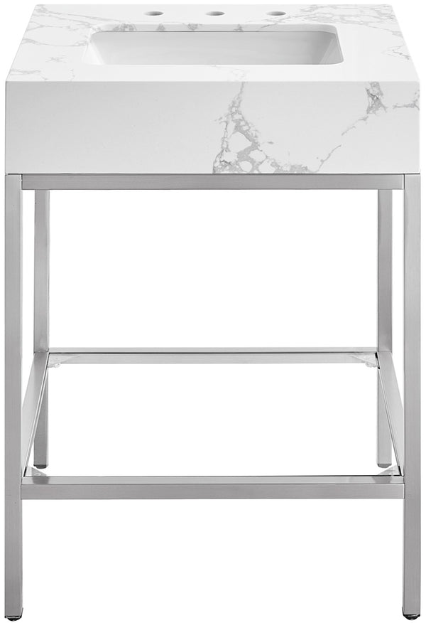 Marmo Artificial Marble / Stainless Steel Contemporary White Artificial Marble Bathroom Vanity - 24" W x 21" D x 34" H