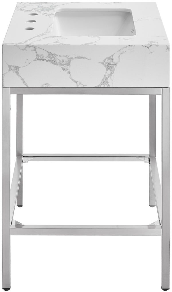 Marmo Artificial Marble / Stainless Steel Contemporary White Artificial Marble Bathroom Vanity - 24" W x 21" D x 34" H