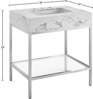 Marmo Artificial Marble / Stainless Steel Contemporary White Artificial Marble Bathroom Vanity - 30" W x 23" D x 34" H