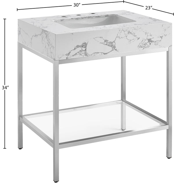 Marmo Artificial Marble / Stainless Steel Contemporary White Artificial Marble Bathroom Vanity - 30" W x 23" D x 34" H