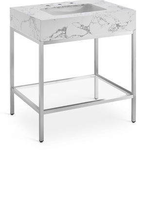 Marmo Artificial Marble / Stainless Steel Contemporary White Artificial Marble Bathroom Vanity - 30" W x 23" D x 34" H