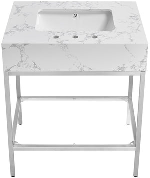 Marmo Artificial Marble / Stainless Steel Contemporary White Artificial Marble Bathroom Vanity - 30" W x 23" D x 34" H