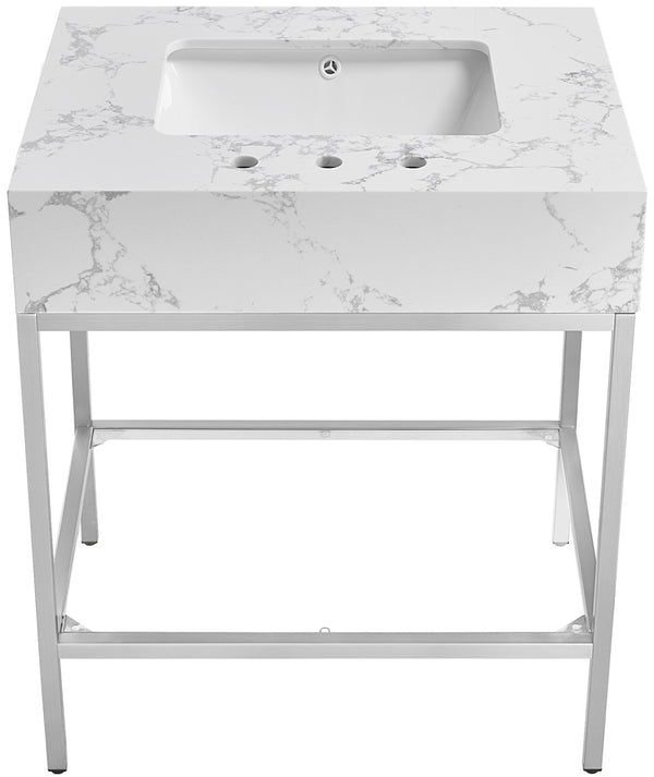 Marmo Artificial Marble / Stainless Steel Contemporary White Artificial Marble Bathroom Vanity - 30" W x 23" D x 34" H