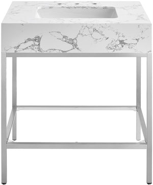 Marmo Artificial Marble / Stainless Steel Contemporary White Artificial Marble Bathroom Vanity - 30" W x 23" D x 34" H