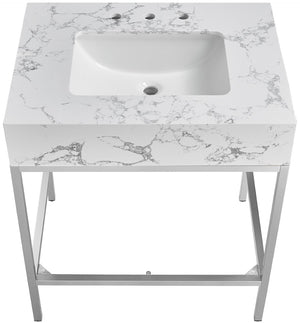 Marmo Artificial Marble / Stainless Steel Contemporary White Artificial Marble Bathroom Vanity - 30" W x 23" D x 34" H