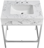 Marmo Artificial Marble / Stainless Steel Contemporary White Artificial Marble Bathroom Vanity - 30" W x 23" D x 34" H
