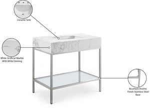Marmo Artificial Marble / Stainless Steel Contemporary White Artificial Marble Bathroom Vanity - 36" W x 23" D x 34" H
