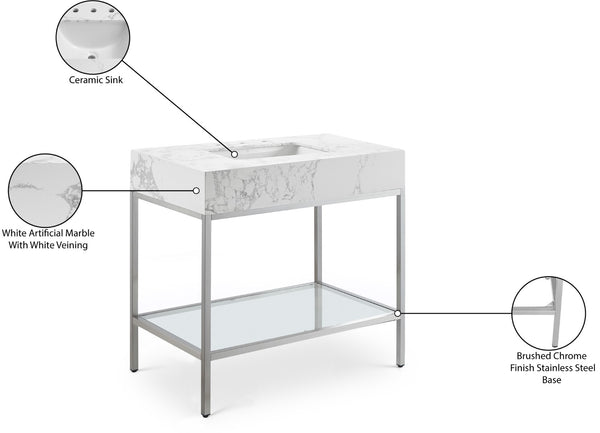 Marmo Artificial Marble / Stainless Steel Contemporary White Artificial Marble Bathroom Vanity - 36" W x 23" D x 34" H