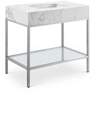 Marmo Artificial Marble / Stainless Steel Contemporary White Artificial Marble Bathroom Vanity - 36" W x 23" D x 34" H