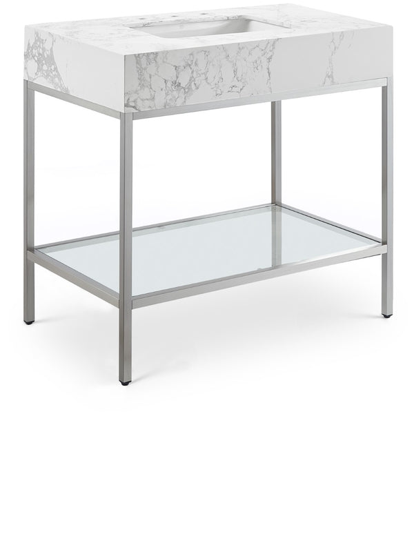Marmo Artificial Marble / Stainless Steel Contemporary White Artificial Marble Bathroom Vanity - 36" W x 23" D x 34" H
