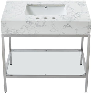 Marmo Artificial Marble / Stainless Steel Contemporary White Artificial Marble Bathroom Vanity - 36" W x 23" D x 34" H
