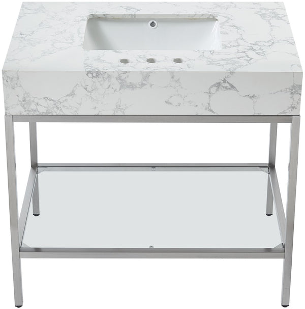 Marmo Artificial Marble / Stainless Steel Contemporary White Artificial Marble Bathroom Vanity - 36" W x 23" D x 34" H