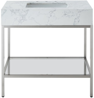 Marmo Artificial Marble / Stainless Steel Contemporary White Artificial Marble Bathroom Vanity - 36" W x 23" D x 34" H