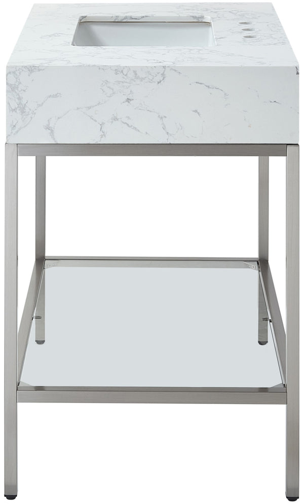 Marmo Artificial Marble / Stainless Steel Contemporary White Artificial Marble Bathroom Vanity - 36" W x 23" D x 34" H