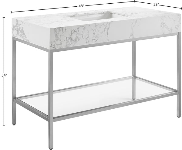 Marmo Artificial Marble / Stainless Steel Contemporary White Artificial Marble Bathroom Vanity - 48" W x 23" D x 34" H
