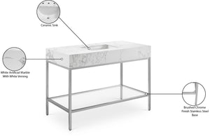 Marmo Artificial Marble / Stainless Steel Contemporary White Artificial Marble Bathroom Vanity - 48" W x 23" D x 34" H