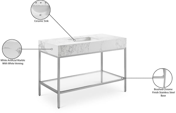 Marmo Artificial Marble / Stainless Steel Contemporary White Artificial Marble Bathroom Vanity - 48" W x 23" D x 34" H