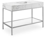 Marmo Artificial Marble / Stainless Steel Contemporary White Artificial Marble Bathroom Vanity - 48" W x 23" D x 34" H