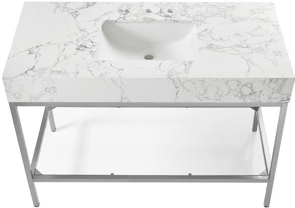 Marmo Artificial Marble / Stainless Steel Contemporary White Artificial Marble Bathroom Vanity - 48" W x 23" D x 34" H