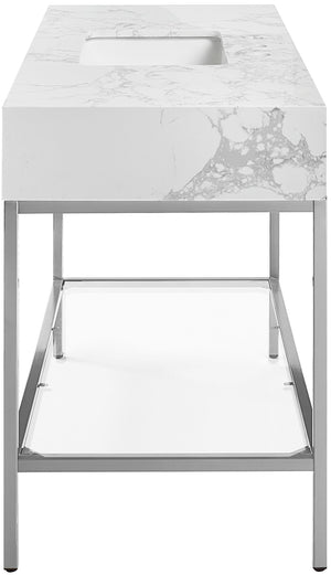 Marmo Artificial Marble / Stainless Steel Contemporary White Artificial Marble Bathroom Vanity - 48" W x 23" D x 34" H