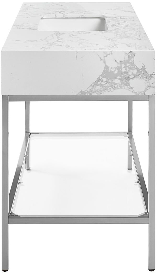 Marmo Artificial Marble / Stainless Steel Contemporary White Artificial Marble Bathroom Vanity - 48" W x 23" D x 34" H