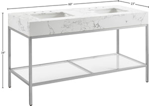 Marmo Artificial Marble / Stainless Steel Contemporary White Artificial Marble Bathroom Vanity - 60" W x 23" D x 34" H