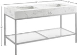 Marmo Artificial Marble / Stainless Steel Contemporary White Artificial Marble Bathroom Vanity - 60" W x 23" D x 34" H