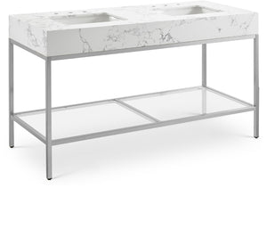 Marmo Artificial Marble / Stainless Steel Contemporary White Artificial Marble Bathroom Vanity - 60" W x 23" D x 34" H